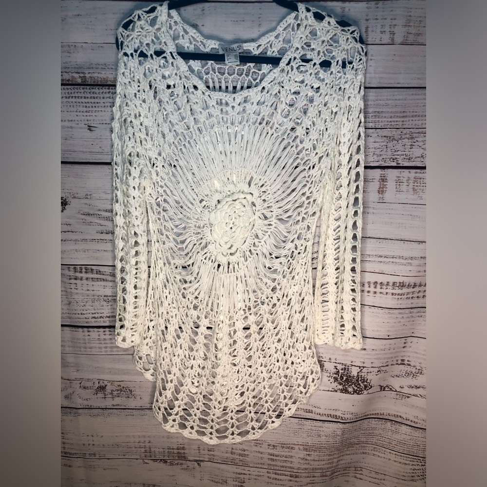 VENUS White Crochet Swim Coverup NWOT size S/M ☀️🔥☀️ - Picture 6 of 14